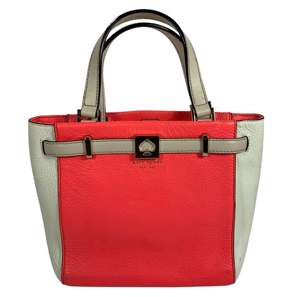 KATE SPADE Leo Houston Street Two Tone Pebble Leather Satchel Handbag - Picture 1 of 13